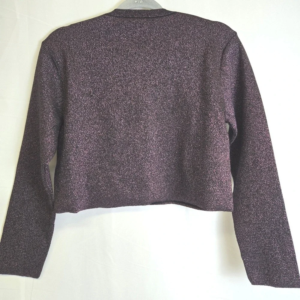 Zara‎ Metallic Shimmer Glitter Cropped Cardigan Velvet Buttons, Purple, Small - Picture 3 of 8